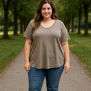 Ava Viv Women 2X Sand Short Sleeve Boxy Oversized Tee Shirt Lagun Leisure Casual